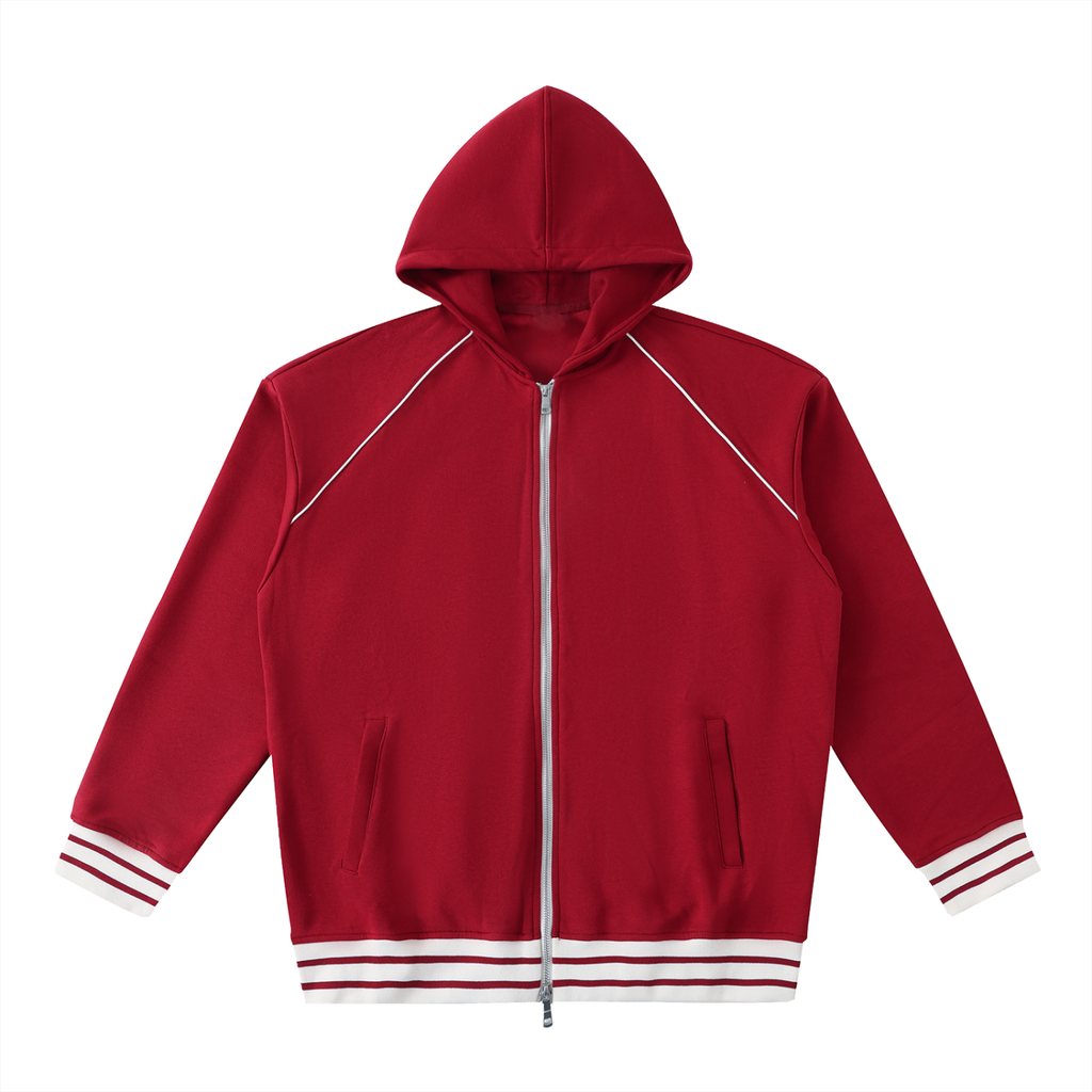 Striped Trim Zip-Up Hoodie