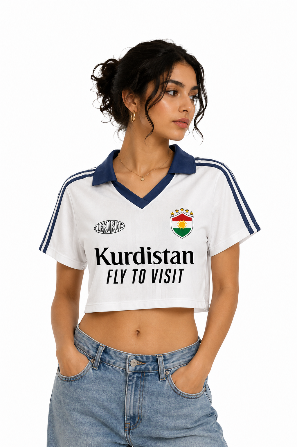 Contrast Collar Striped Cropped Jersey