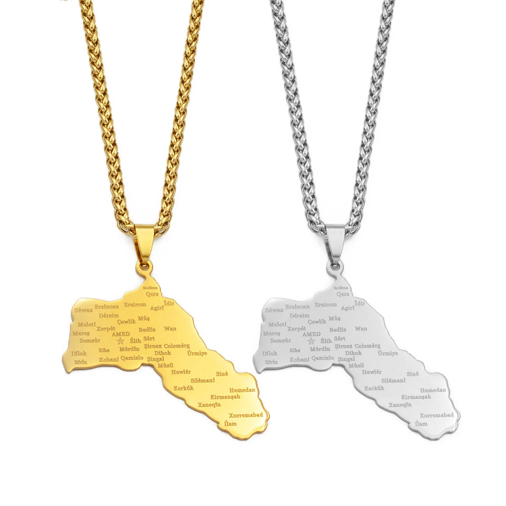 5CM Big Size Charms Kurdistan Pendant Necklaces Women Men,Silver Color/Gold Color Kurdish Jewelry @270621