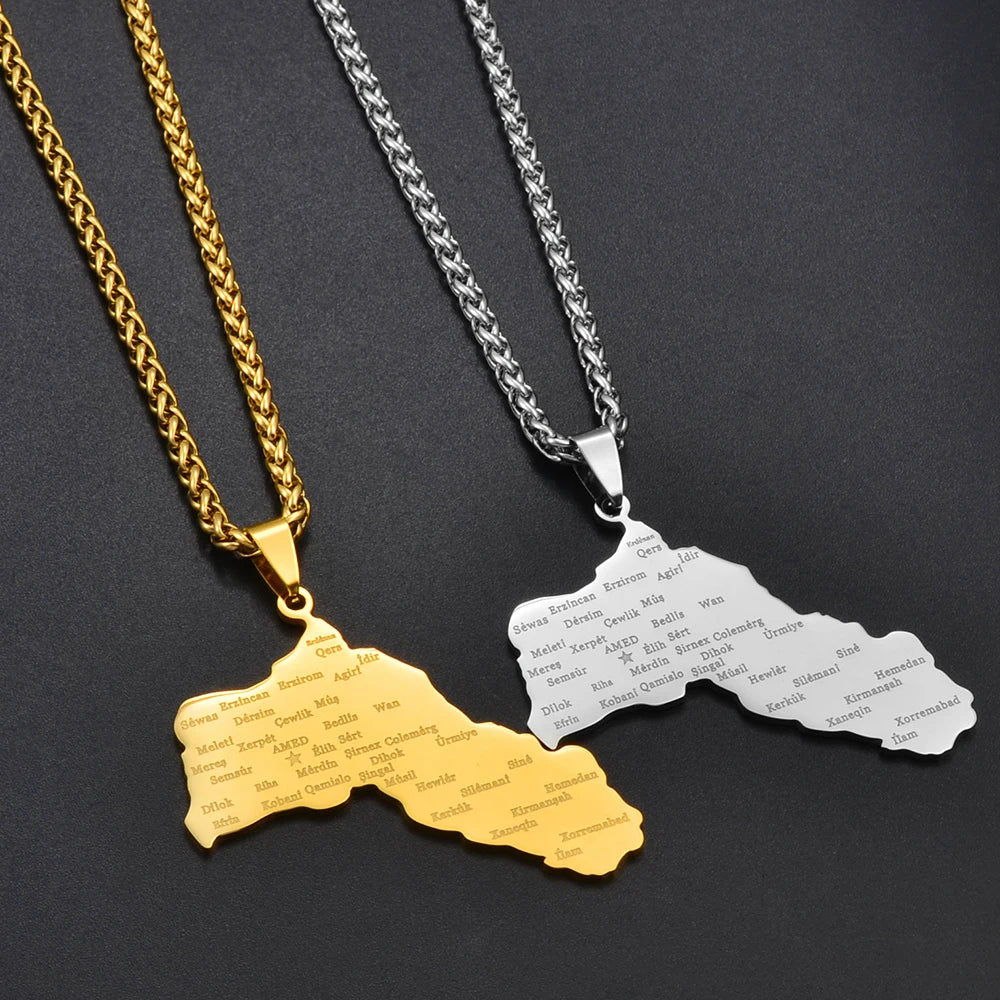 5CM Big Size Charms Kurdistan Pendant Necklaces Women Men,Silver Color/Gold Color Kurdish Jewelry @270621