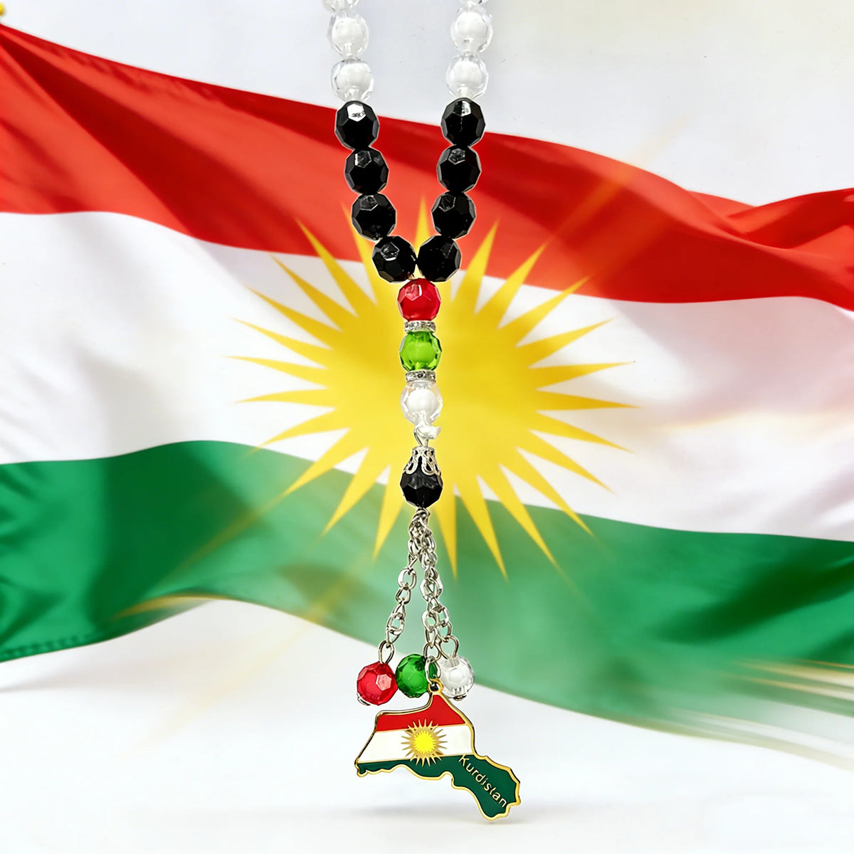 Kurdish Flag Prayer Beads Keychain Rosary Tasbih Car/Home/Office Hanging Kurdistan Jewelry Kurde Tesbih Kurdische Patches Banner