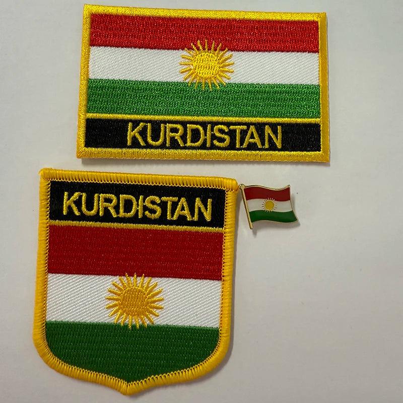 KURDISTAN National Flag Embroidered Iron on Patches for Clothing Metal Badges PT0130-3