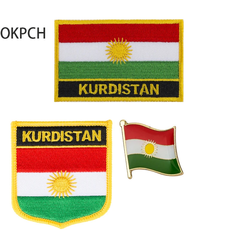 KURDISTAN National Flag Embroidered Iron on Patches for Clothing Metal Badges PT0130-3