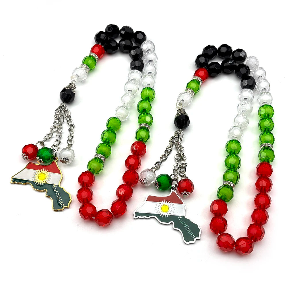 Kurdish Flag Prayer Beads Keychain Rosary Tasbih Car/Home/Office Hanging Kurdistan Jewelry Kurde Tesbih Kurdische Patches Banner