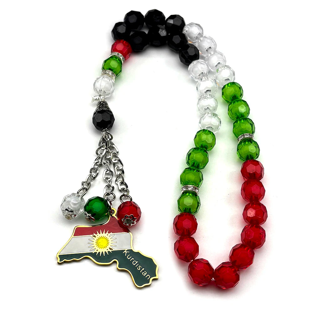 Kurdish Flag Prayer Beads Keychain Rosary Tasbih Car/Home/Office Hanging Kurdistan Jewelry Kurde Tesbih Kurdische Patches Banner