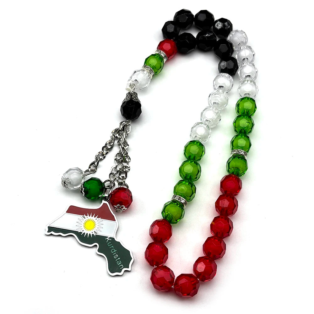 Kurdish Flag Prayer Beads Keychain Rosary Tasbih Car/Home/Office Hanging Kurdistan Jewelry Kurde Tesbih Kurdische Patches Banner