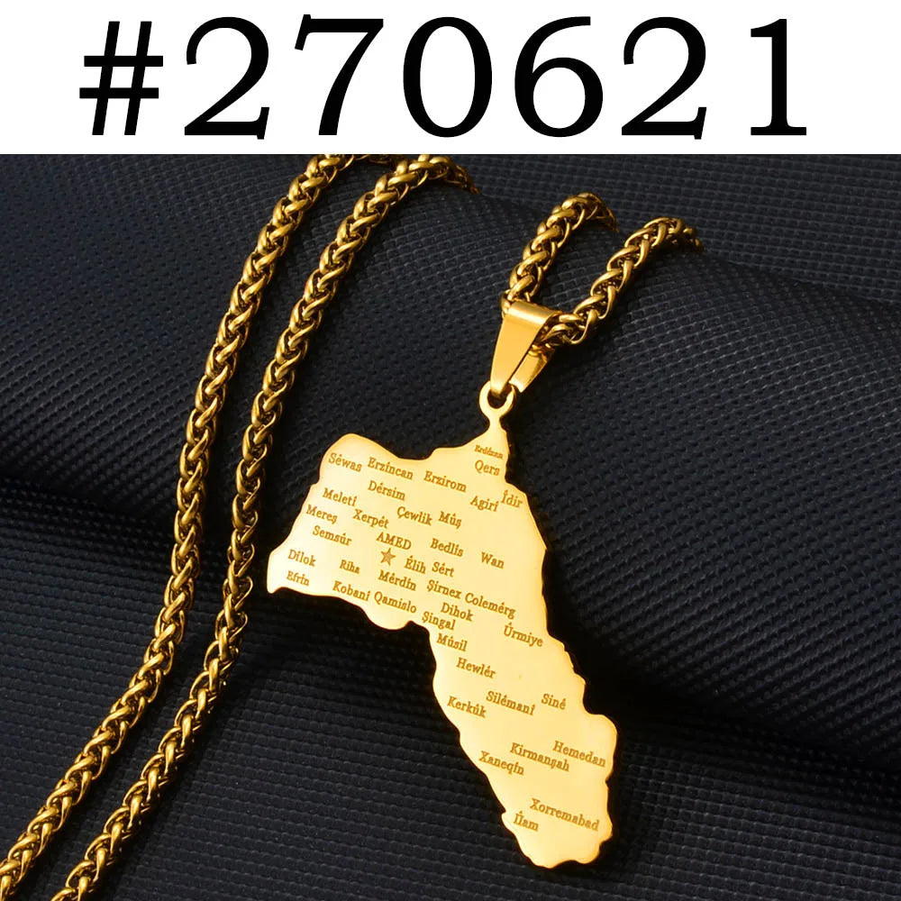 5CM Big Size Charms Kurdistan Pendant Necklaces Women Men,Silver Color/Gold Color Kurdish Jewelry @270621